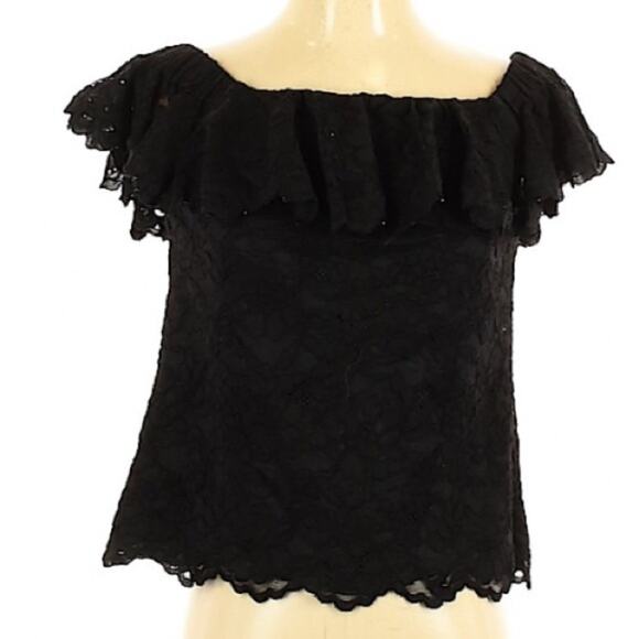 Rebecca Taylor Black Lace Off Shoulder Crop Top Wonens 2 Blouse Romantic Casual - Picture 1 of 9